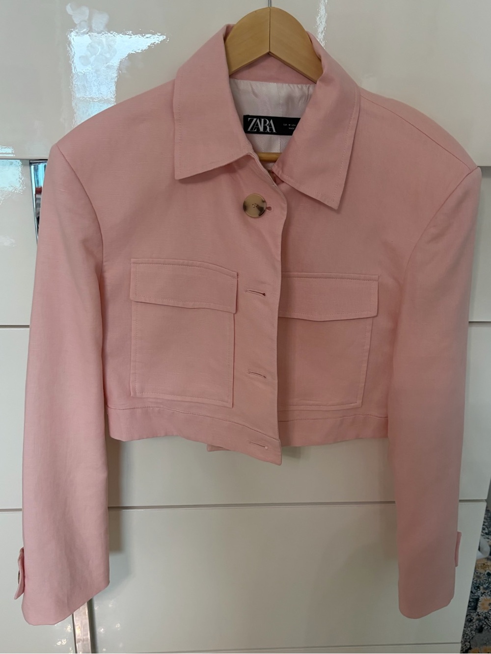 Zara Blush Pink linen Cropped Jacket and pants